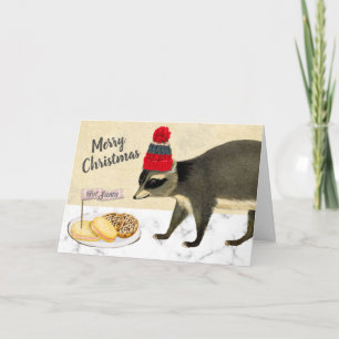 Naughty Christmas cookie raccoon baking bakery Holiday Card