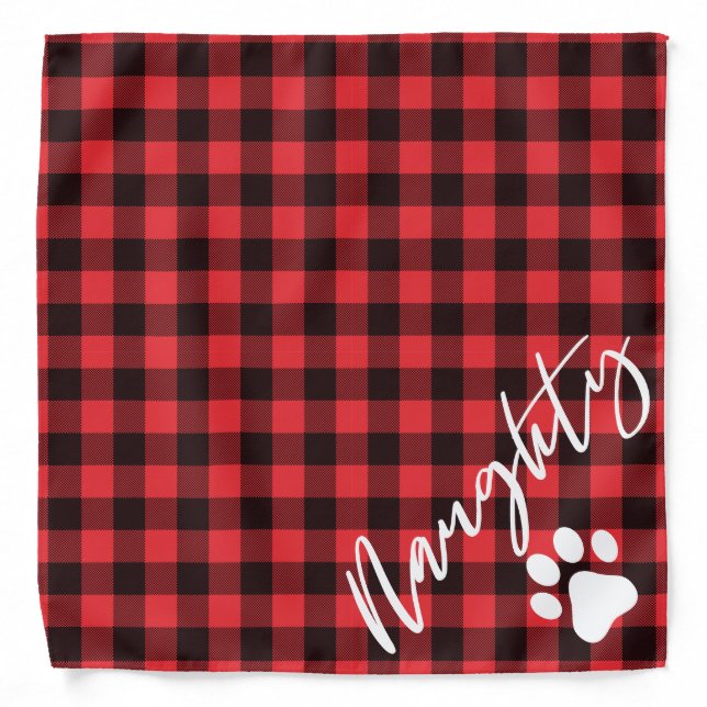 Naughty Christmas Dog Rustic Red Flannel Bandana (Front)