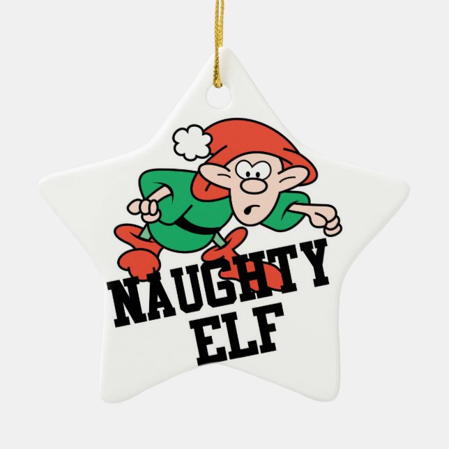 Naughty Christmas Elf Ceramic Ornament (Front)