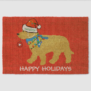 Naughty Christmas Goldendoodle Xmas Custom Red Fiber Doormat