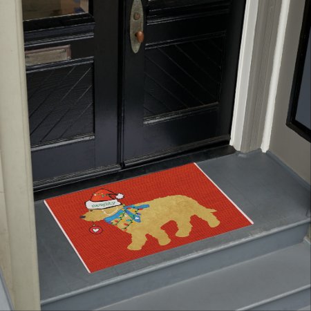 Naughty Christmas Goldendoodle Xmas Red Burlap Doormat