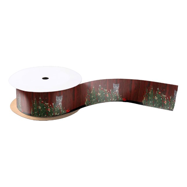 Naughty Christmas kitty cat Satin Ribbon (Spool)
