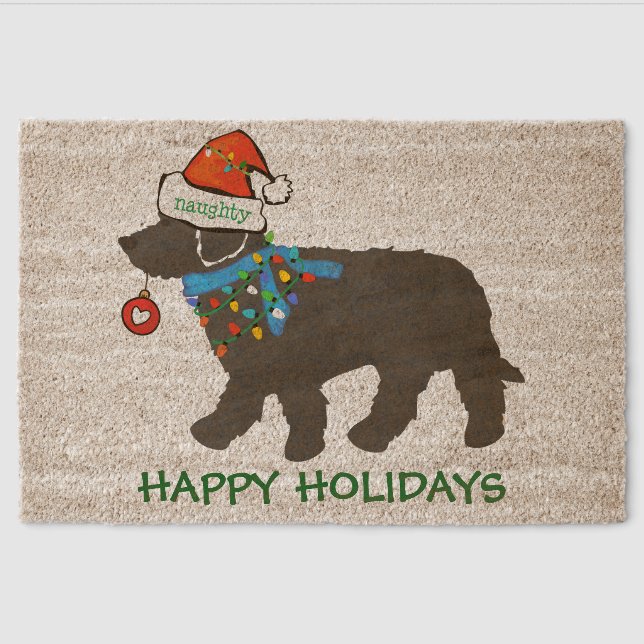 Naughty Christmas Labradoodle Xmas Custom Natural Fiber Doormat (Front)