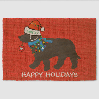 Naughty Christmas Labradoodle Xmas Custom Red Fiber Doormat