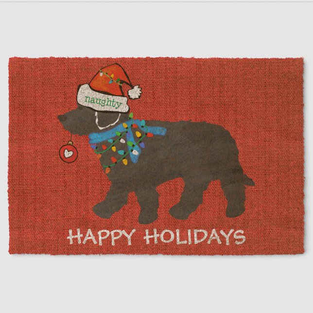 Naughty Christmas Labradoodle Xmas Custom Red Fiber Doormat (Front)