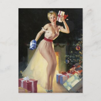 Naughty Christmas Pin Up Girl Holiday Postcard by VintageBeauty at Zazzle