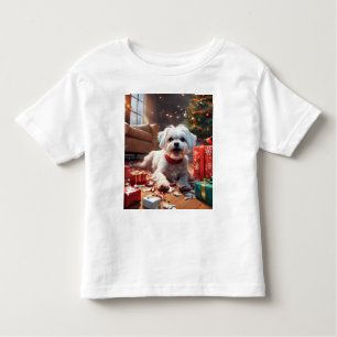 Naughty Christmas Puppy, Cute, Funny, Cartoon Toddler T-shirt