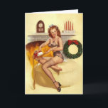 Naughty Christmas Stocker Pin-Up Greeting Card<br><div class="desc">Pin up girls send warm wishes for a Happy Holiday with this retro style Christmas card. Customize the message inside to suit your greeting from your family or company. You can even upload a photo or logo to add to this card.</div>