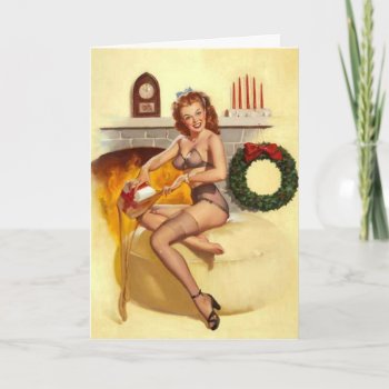 Naughty Christmas Stocker Pin-up Greeting Card by VintageBeauty at Zazzle