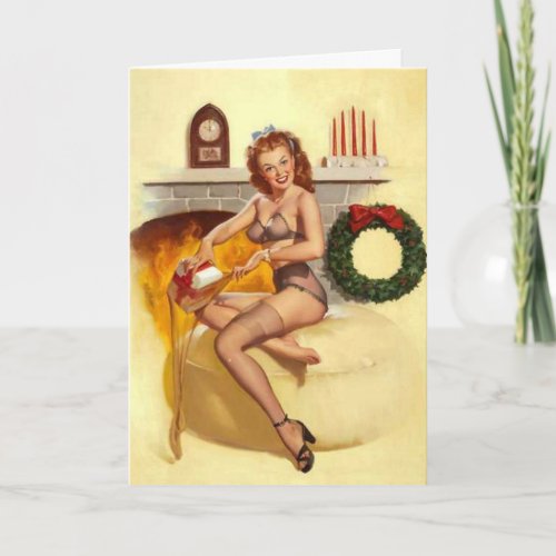 Naughty Christmas Stocker Pin_Up Greeting Card