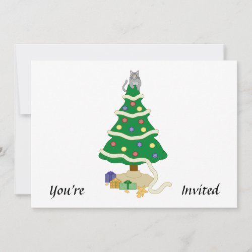 Naughty Christmas Tree Kitty Cat Invitation