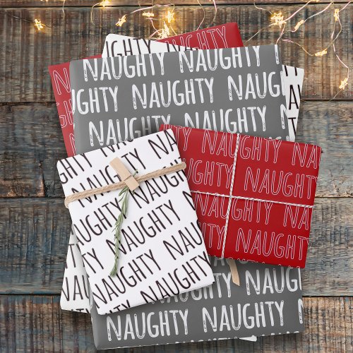 Naughty Christmas Typography Wrapping Paper Sheets