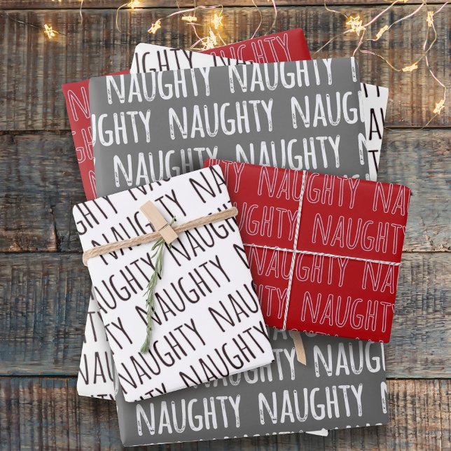 Naughty Christmas Typography Wrapping Paper Sheets (Naughty gift wrapping sheets for naughty gifts)
