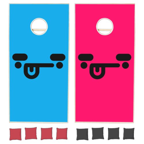 Naughty Confused Face Blue & Pink Cornhole Set
