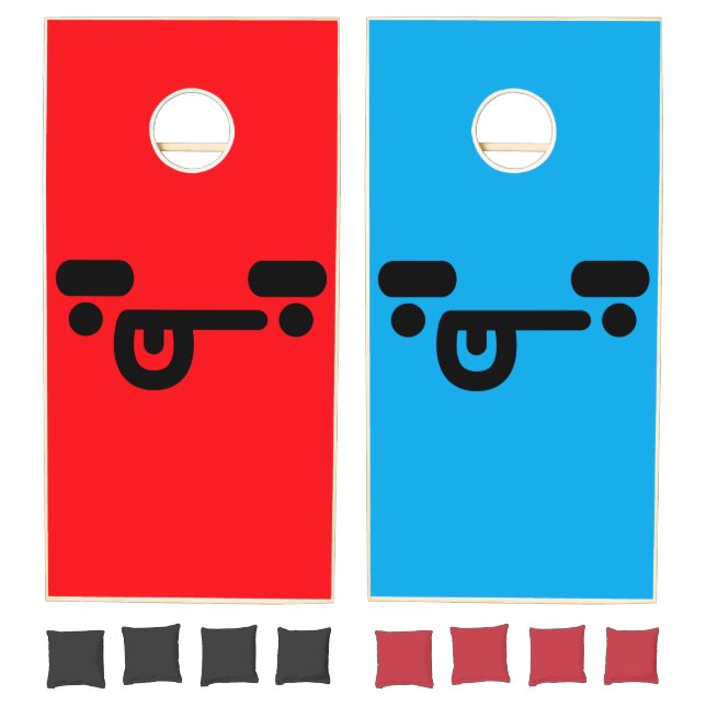 Naughty Confused Face Red & Blue Cornhole Set (Set)