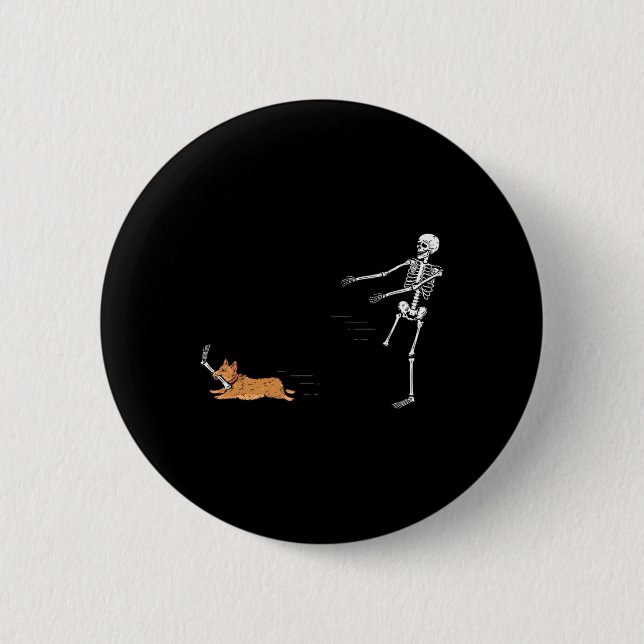 Naughty Corgi Dog  Fun Skeleton Halloween  Button (Front)
