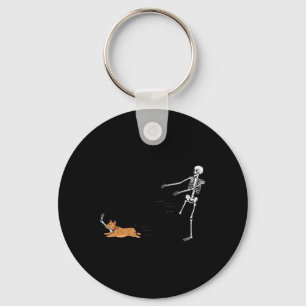 Naughty Corgi Dog Fun Skeleton Halloween Keychain