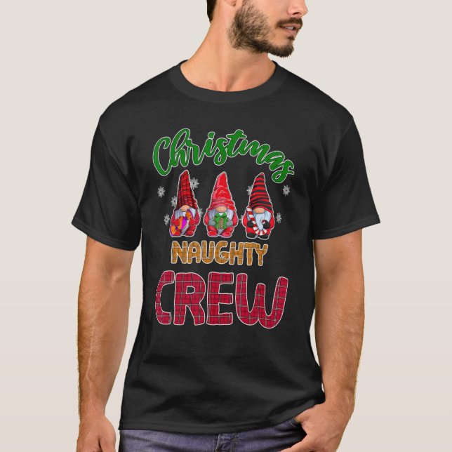 Naughty Crew Cute Xmas Gnome Party PJ Matching T-Shirt (Front)