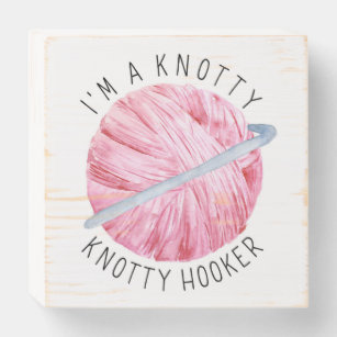 Naughty Crochet Joke Pink Wooden Box Sign