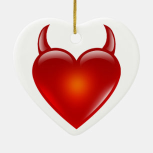 Naughty Devil Heart with Horns Ceramic Ornament