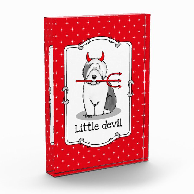 Naughty Devil Old English Sheepdog (Gray 1) Acrylic Award (Left)