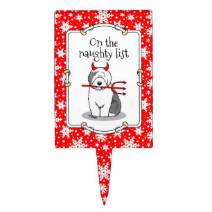 Naughty Devil Old English Sheepdog (Gray 1) Cake Topper