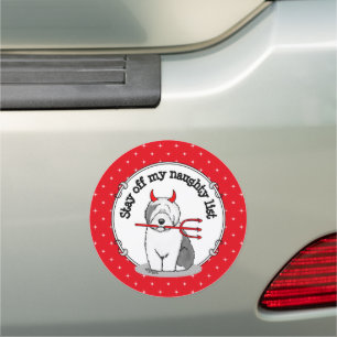 Naughty Devil Old English Sheepdog (Gray 1) Car Magnet