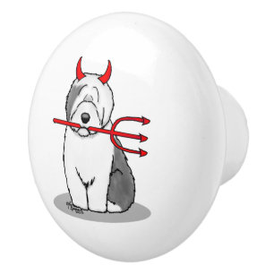 Naughty Devil Old English Sheepdog (Gray 1) Ceramic Knob