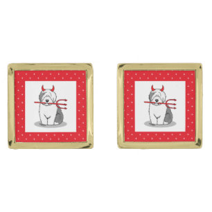 Naughty Devil Old English Sheepdog (Gray 1) Cufflinks