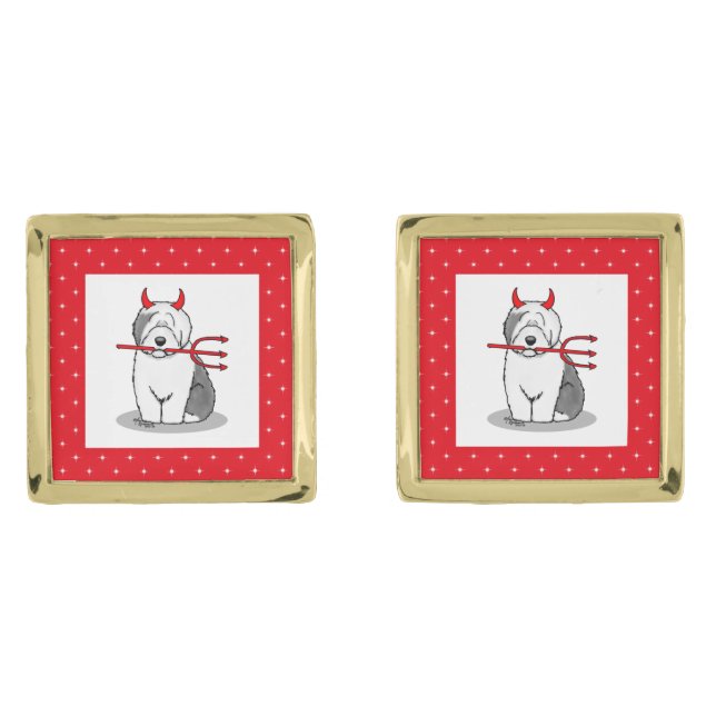 Naughty Devil Old English Sheepdog (Gray 1) Cufflinks (Front)