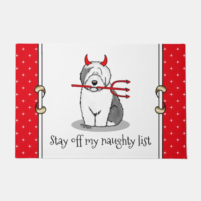 Naughty Devil Old English Sheepdog (Gray 1) Doormat (Front)