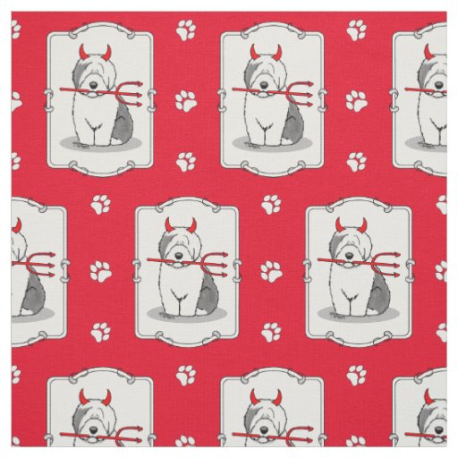 Naughty Devil Old English Sheepdog (Gray 1) Fabric