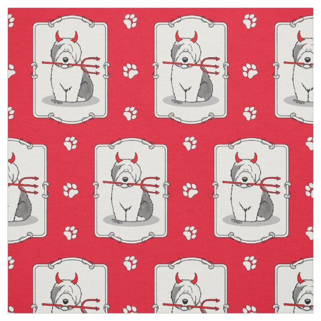 Naughty Devil Old English Sheepdog (Gray 1) Fabric (Swatch)