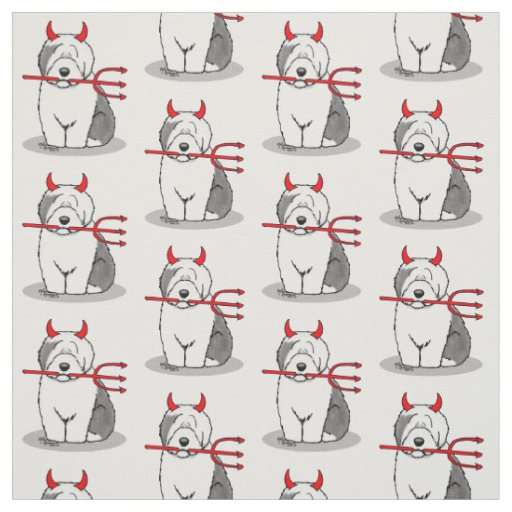 Naughty Devil Old English Sheepdog (Gray 1) Fabric