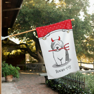 Naughty Devil Old English Sheepdog (Gray 1) House Flag