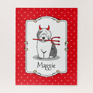 Naughty Devil Old English Sheepdog (Gray 1) Jigsaw Puzzle