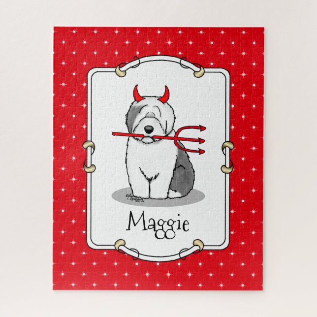 Naughty Devil Old English Sheepdog (Gray 1) Jigsaw Puzzle (Vertical)