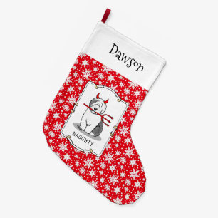 Naughty Devil Old English Sheepdog (Gray 1) Large Christmas Stocking