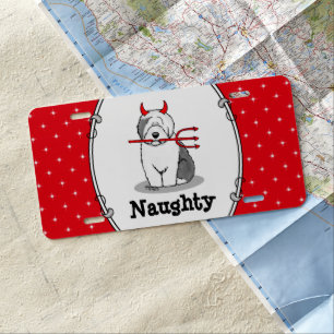 Naughty Devil Old English Sheepdog (Gray 1) License Plate