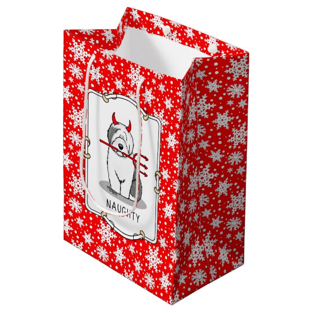 Naughty Devil Old English Sheepdog (Gray 1) Medium Gift Bag (Front Angled)