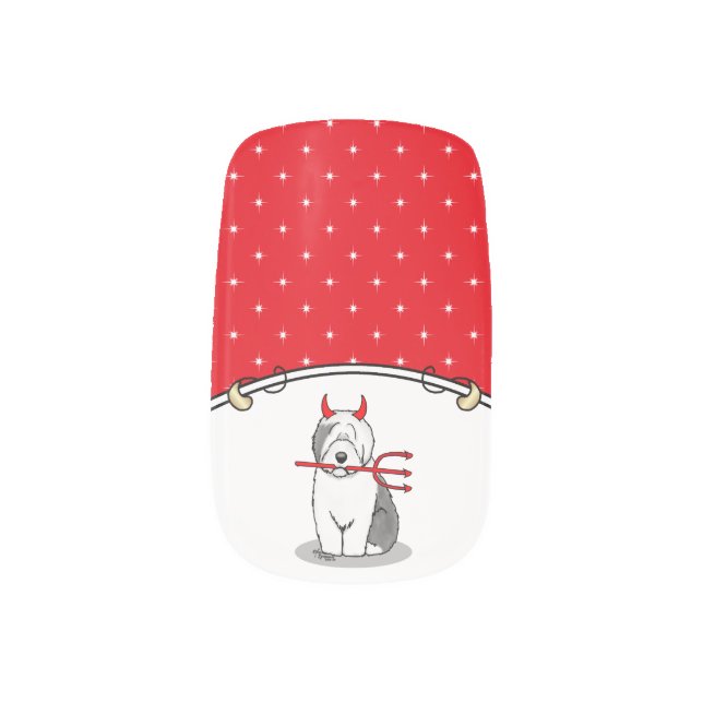 Naughty Devil Old English Sheepdog (Gray 1) Minx Nail Art (Left Thumb)