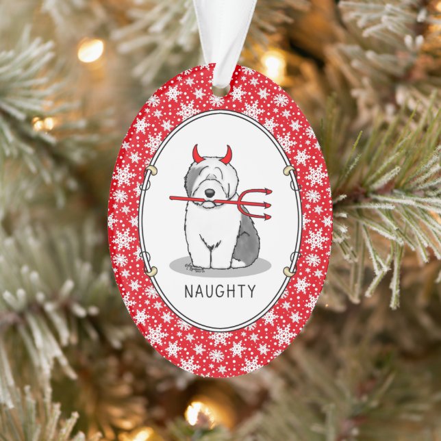 Naughty Devil Old English Sheepdog (Gray 1) Ornament (Tree)