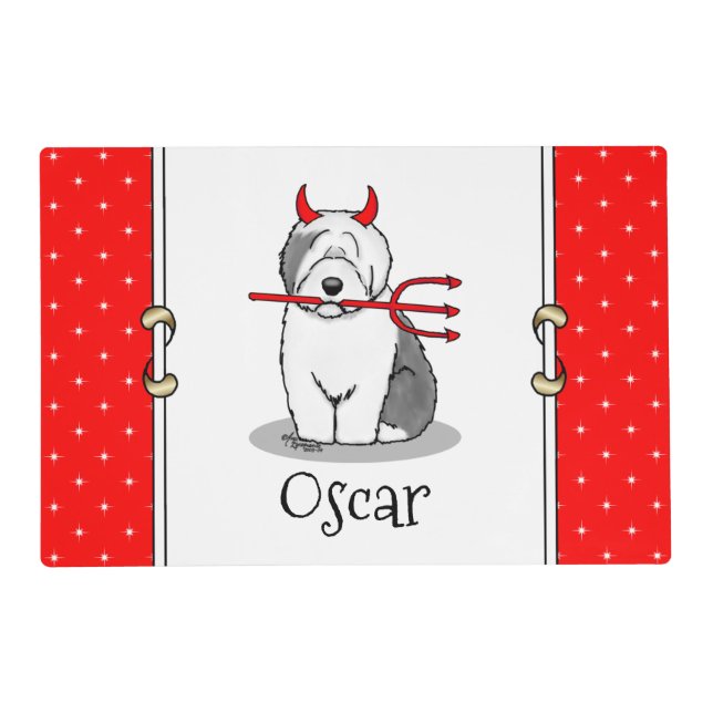 Naughty Devil Old English Sheepdog (Gray 1) Placemat (Front)