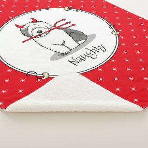 Naughty Devil Old English Sheepdog (Gray 1) Sherpa Blanket