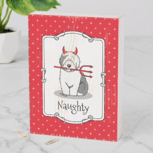 Naughty Devil Old English Sheepdog (Gray 1) Wooden Box Sign