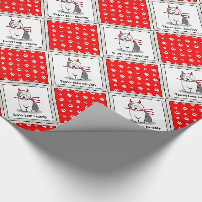 Naughty Devil Old English Sheepdog (Gray 1) Wrapping Paper (Corner)