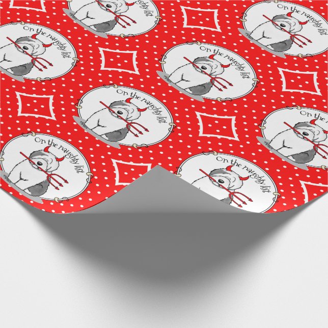 Naughty Devil Old English Sheepdog (Gray 1) Wrapping Paper (Corner)