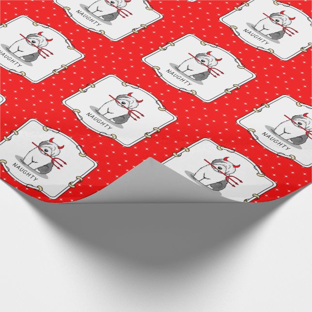 Naughty Devil Old English Sheepdog (Gray 1) Wrapping Paper (Corner)