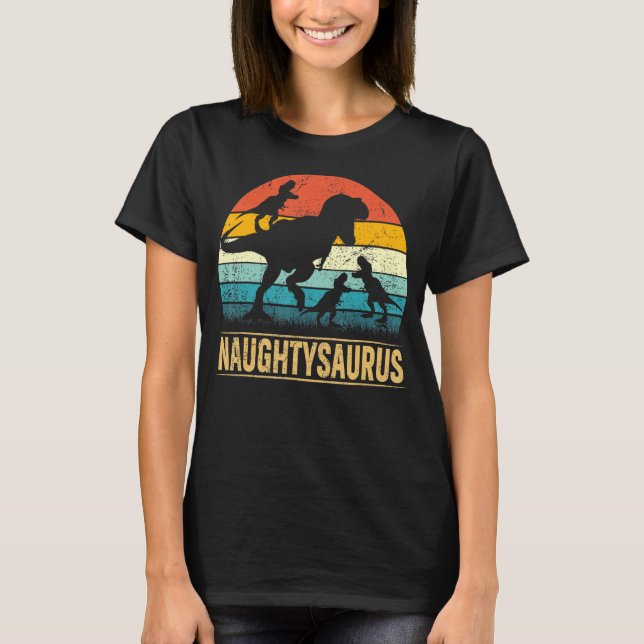 Naughty Dinosaur T Rex Naughtysaurus 3 Kids Family T-Shirt (Front)
