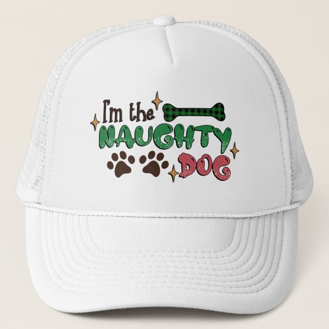 Naughty Dog Christmas Trucker Hat (Front)